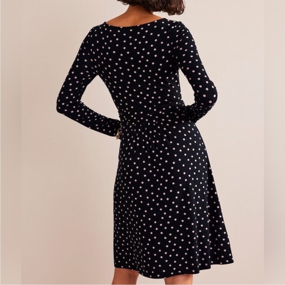 Boden Abigail Black and Pink Polka Dot Long Sleeve Dress Size 10P Jersey Knit - Picture 2 of 16